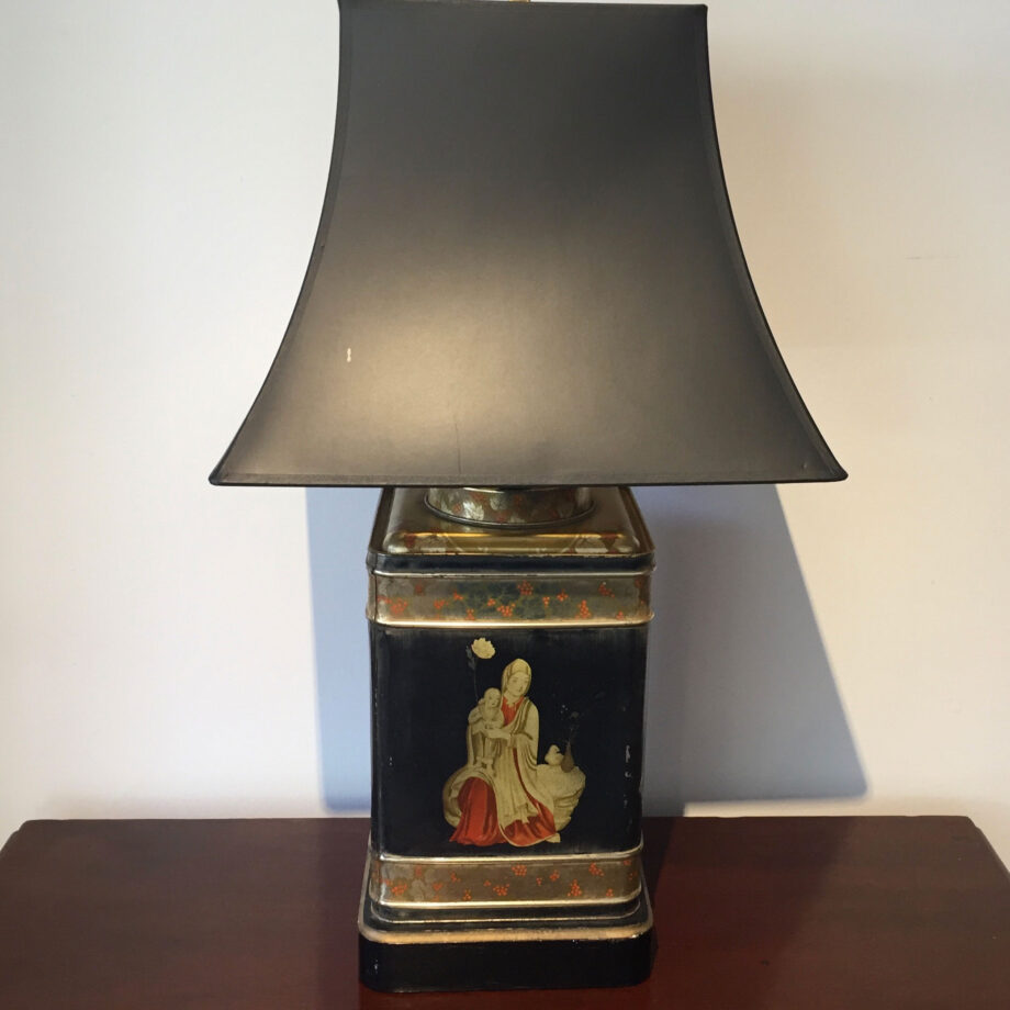 Asian Painted Tea Tin Lamp