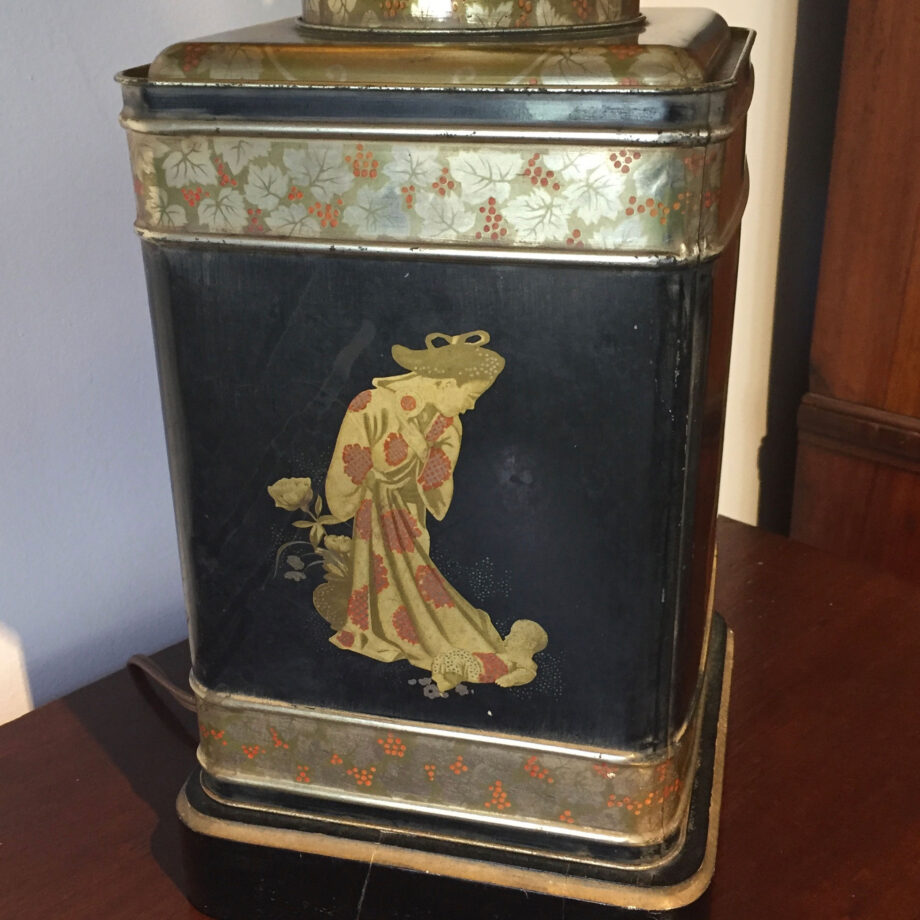 Asian Painted Tea Tin Lamp