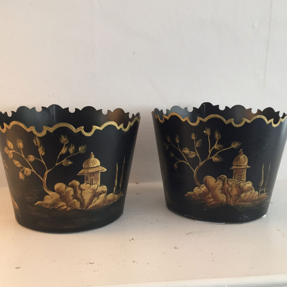 Matched Pair of Painted Tole Cache Pots