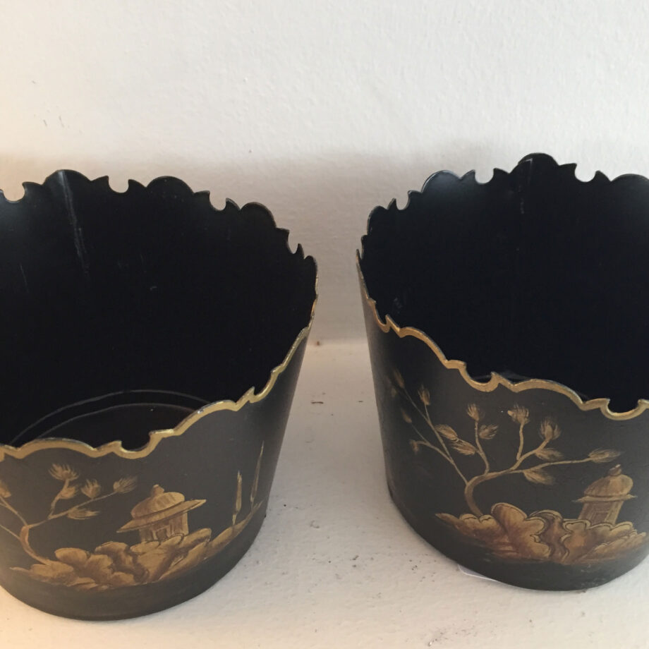 Matched Pair of Painted Tole Cache Pots