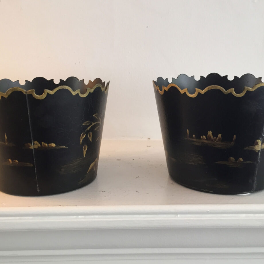 Matched Pair of Painted Tole Cache Pots