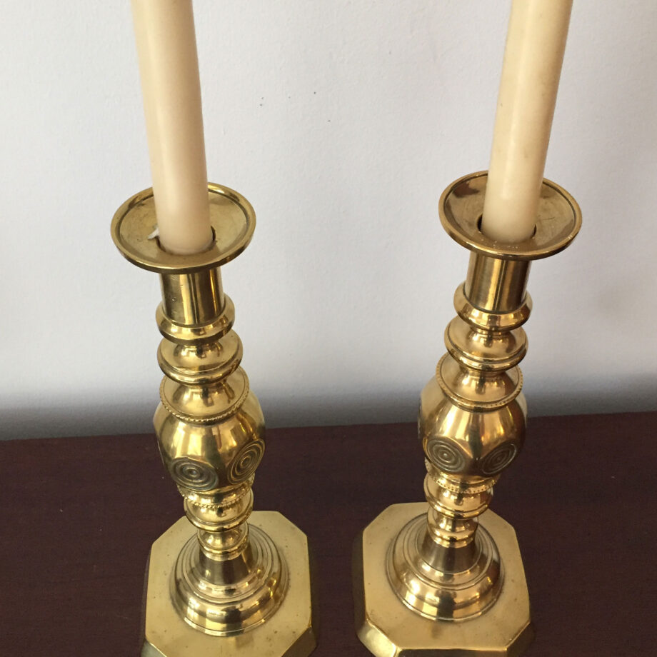 Pair of Brass "GOOD LUCK" Candlesticks