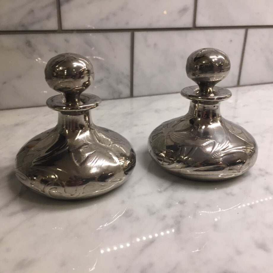 Matched Pair Of Silver Perfume Bottles