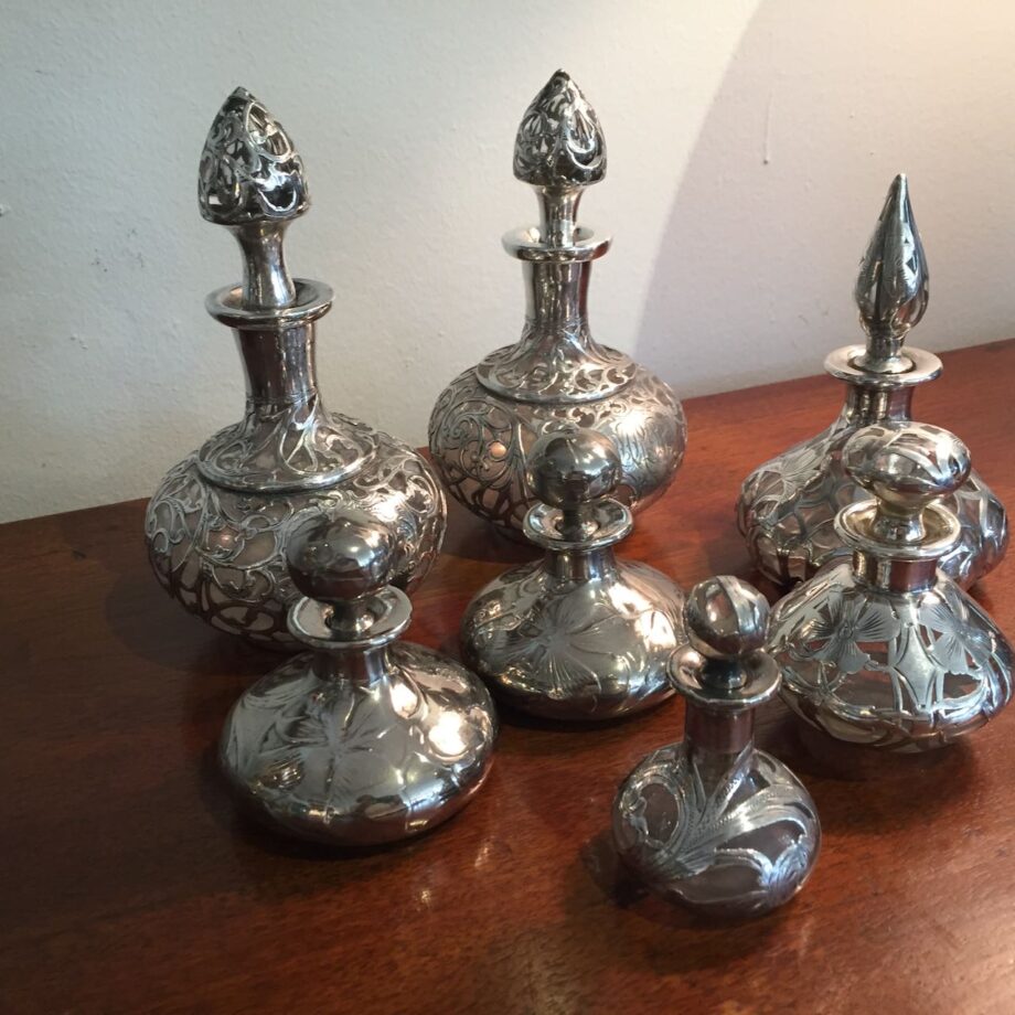 Assorted Silver Overlay Perfume Bottles