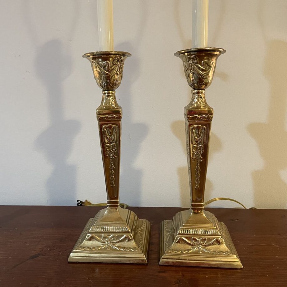 Pair Of Brass Candlestick Lamps