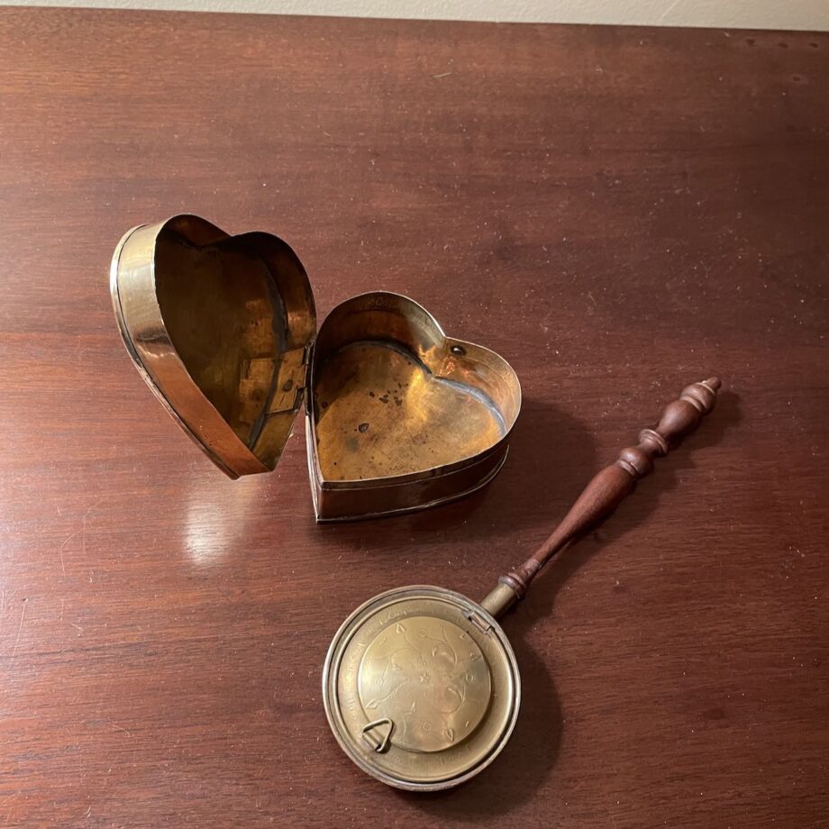 Brass Heart Box And Miniature Bed Warmer
