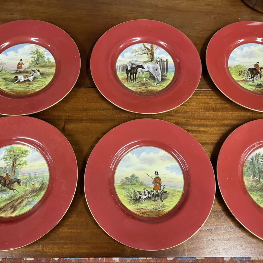 Set Of Six English Hunt Scene Plates