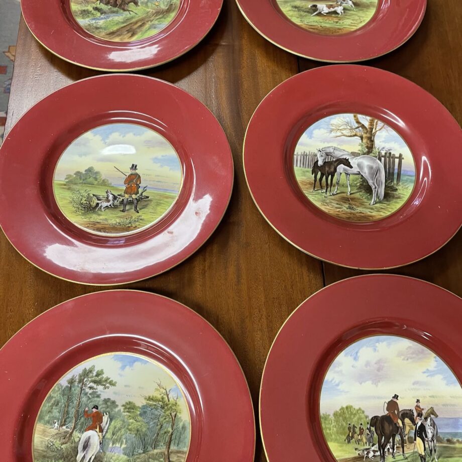 Set Of Six English Hunt Scene Plates