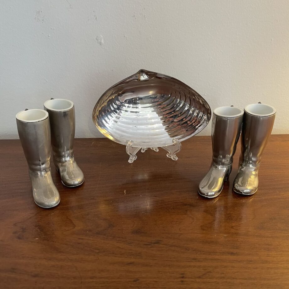 Silverplate Shell and Shot Glass Boots