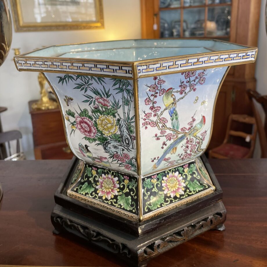 Enameled Planter On Stand